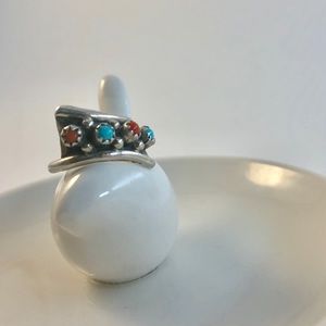 Native turquoise & coral ring